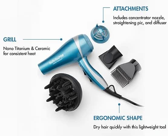 BaBylissPRO Nano Titanium 2000-Watt Blow Dryer with Concentrator Nozzle — image 2