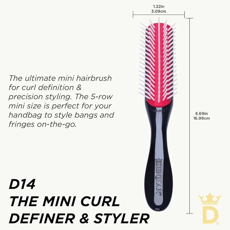 Denman Mini Curl Definer & Styler 5 Row Hairbrush for Detangling