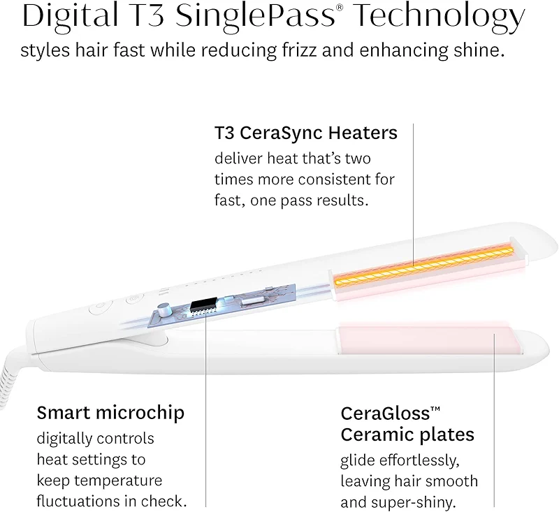 T3 SinglePass StyleMax Professional 1" Ceramic Flat Iron with Custom Heat